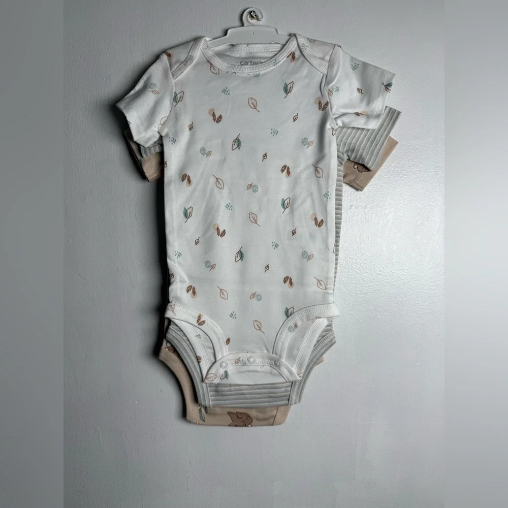 Carter's Baby Boy Bodysuit soft Cotton Perfect Fit Snaps 3 Piece Size 12 New